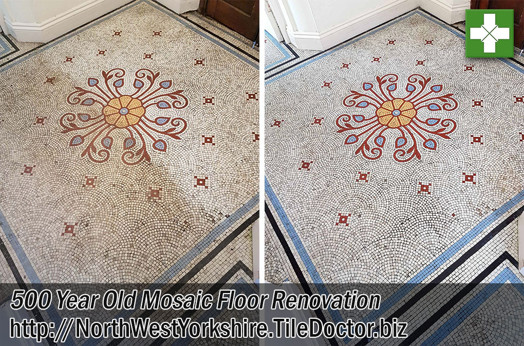 Mosaic Tiled Floor Before and After Renovation in Ilkley