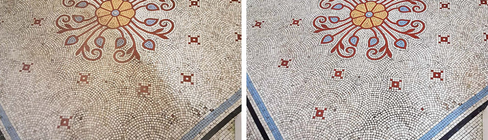 Mosaic Tiled Floor Before and After Renovation in Ilkley